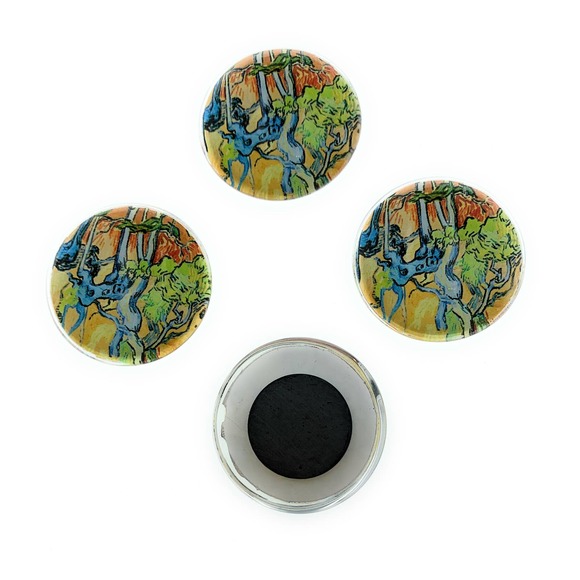 Tree Roos Refrigerator Magnets, Vincent Van Gogh, Set of 4, 1.3" Round - Picture 3 of 4